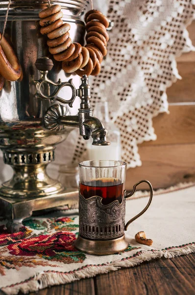 Samovar Russian Traditional Tea Drinking Glass Holders — Stock Photo, Image