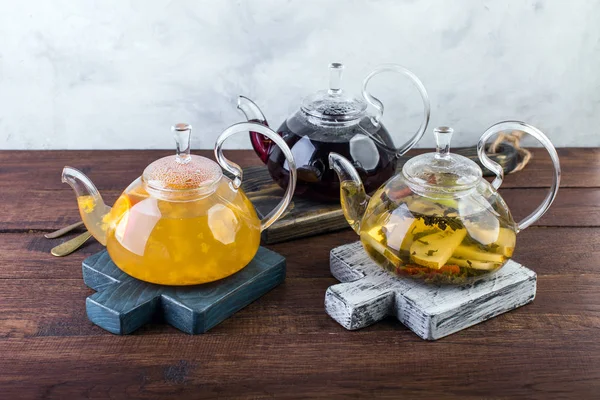 Fruit Tea Transparent Teapots Fragrant Hot Drink — Stock Photo, Image
