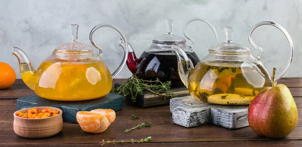 Chá Frutas Bules Transparentes Bebida Quente Perfumada — Fotografia de Stock