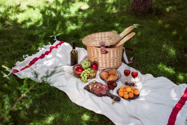 Yeşil çimüzerinde parkta yaz piknik