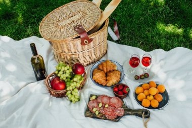 Yeşil çimüzerinde parkta yaz piknik