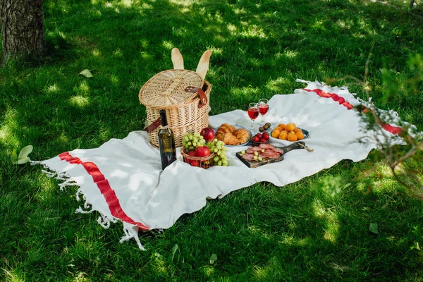 Summer picnic in the park on the green grass