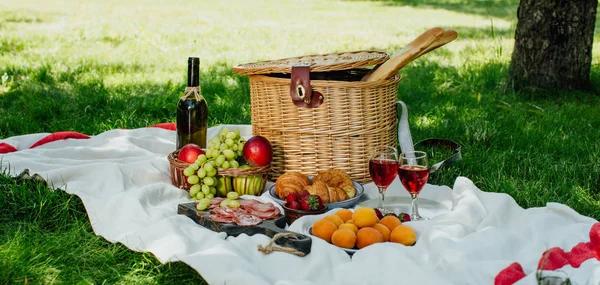 Summer picnic in the park on the green grass