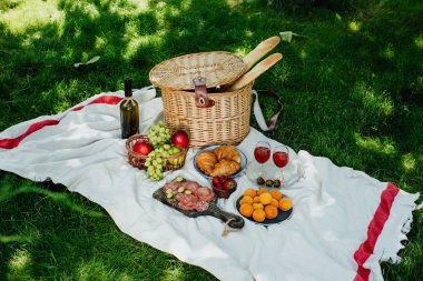 Yeşil çimüzerinde parkta yaz piknik