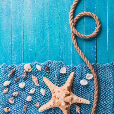 Deniz arka plan, turkuaz panoları, ip, denizyıldızı