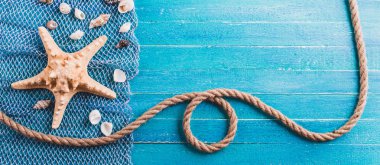 Deniz arka plan, turkuaz panoları, ip, denizyıldızı