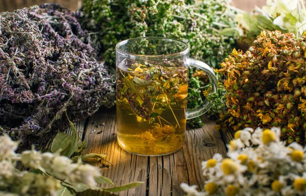 Colheita Ervas Aromáticas Chá Flores Mel Medicina Alternativa — Fotografia de Stock
