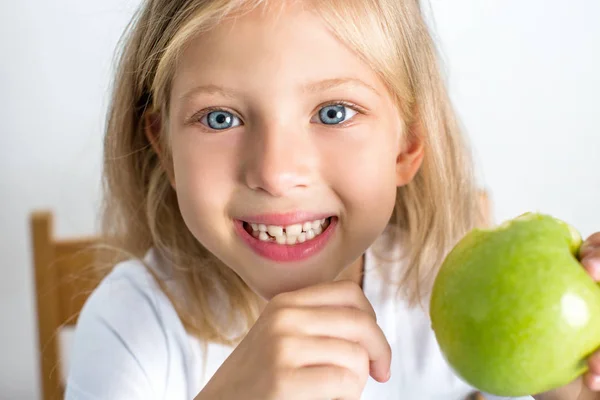 Beautiful Girl Years Old Eats Apple Stock Image