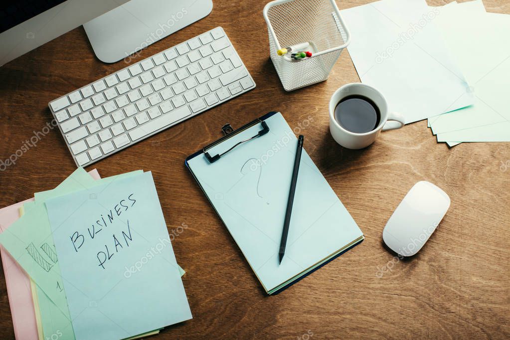 Business concept, desktop, keyboard, tablet and coffee