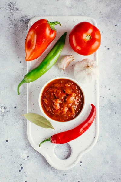 Würzige Tomatensauce Adjika Ernte Von Gemüse — Stockfoto