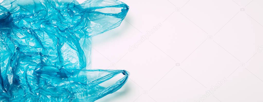 Blue plastic bag on a white background