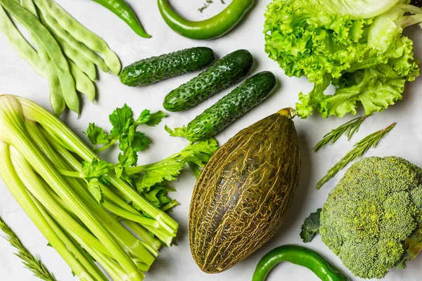 Fresh Green Vegetables on Gray Background — Stock Photo, Image