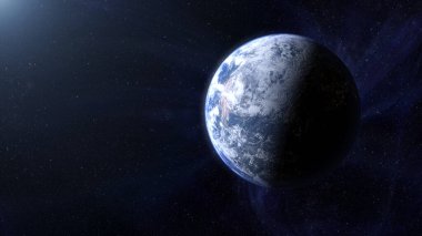 Dünya gezegeni uzayda, karanlık evrende. 