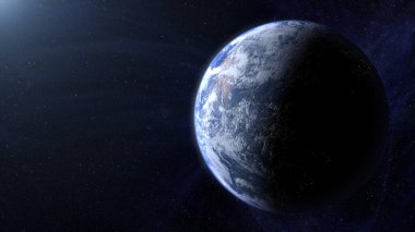 Dünya gezegeni uzayda, karanlık evrende. 