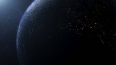 Dünya gezegeni uzayda, karanlık evrende. 