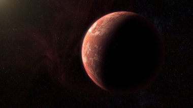 Karanlık Kozmos arka planında uzayda bir gezegen 