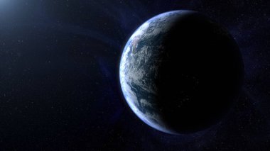 Dünya gezegeni uzayda, karanlık evrende. 