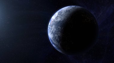 Dünya gezegeni uzayda, karanlık evrende. 