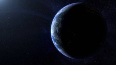 Dünya gezegeni uzayda, karanlık evrende. 
