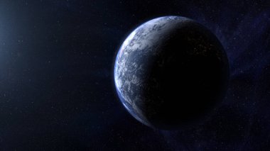 Dünya gezegeni uzayda, karanlık evrende. 