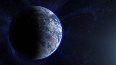 Dünya gezegeni uzayda, karanlık evrende. 