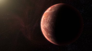 Karanlık Kozmos arka planında uzayda bir gezegen 