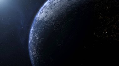 Dünya gezegeni uzayda, karanlık evrende. 