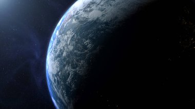 Dünya gezegeni uzayda, karanlık evrende. 