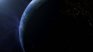 Dünya gezegeni uzayda, karanlık evrende. 