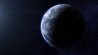 Dünya gezegeni uzayda, karanlık evrende. 