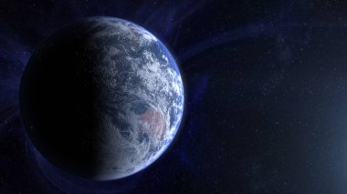 Dünya gezegeni uzayda, karanlık evrende. 
