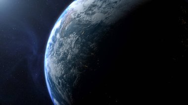 Dünya gezegeni uzayda, karanlık evrende. 
