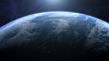 Dünya gezegeni uzayda, karanlık evrende. 