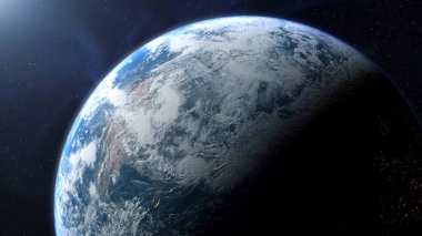 Dünya gezegeni uzayda, karanlık evrende. 