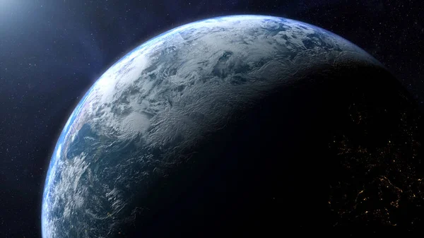 Dünya gezegeni uzayda, karanlık evrende. 