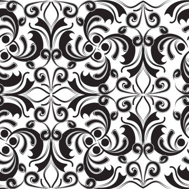 Barok siyah beyaz güzel vintage seamless modeli. Vektör arka tek renkli çiçek plan. El çizilmiş çizgiyi sanat oyma çiçekler, yapraklar, kıvrımlar, çizgiler, şekiller, stil süs Şam.