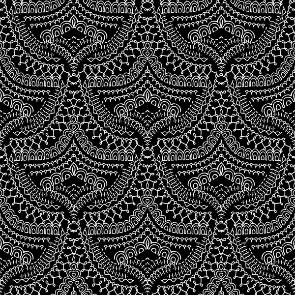 Padrão Sem Costura Estilo Étnico Renda Fundo Ornamental Abstrato Preto —  Vetores de Stock