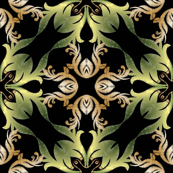 Stickerei Barocken Vektor Nahtlose Muster Floraler Grunge Vintage Hintergrund Tapete — Stockvektor