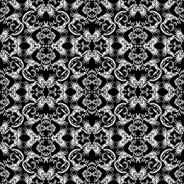 Padrão Barroco Sem Costura Fundo Floral Vintage Preto Branco Ornamentos —  Vetores de Stock