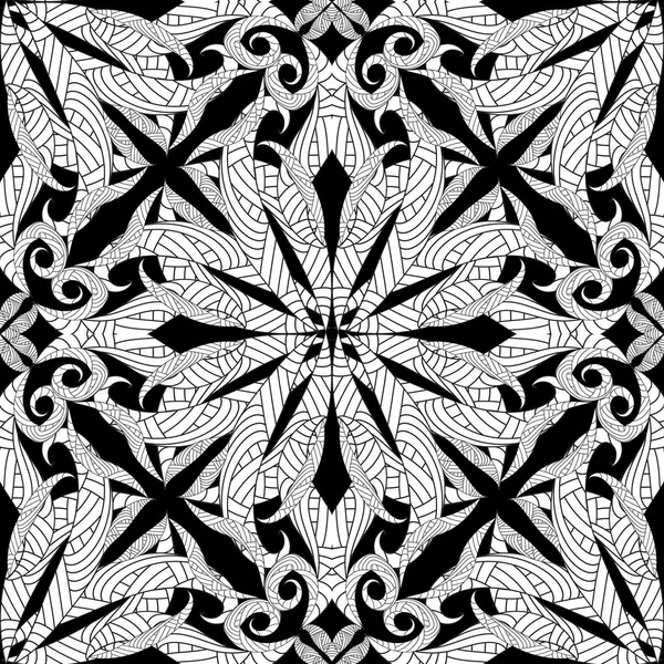 Komplizierte Verzweifelte Nahtlose Muster Vektor Abstrakten Schwarz Weiß Künstlerischen Hintergrund — Stockvektor