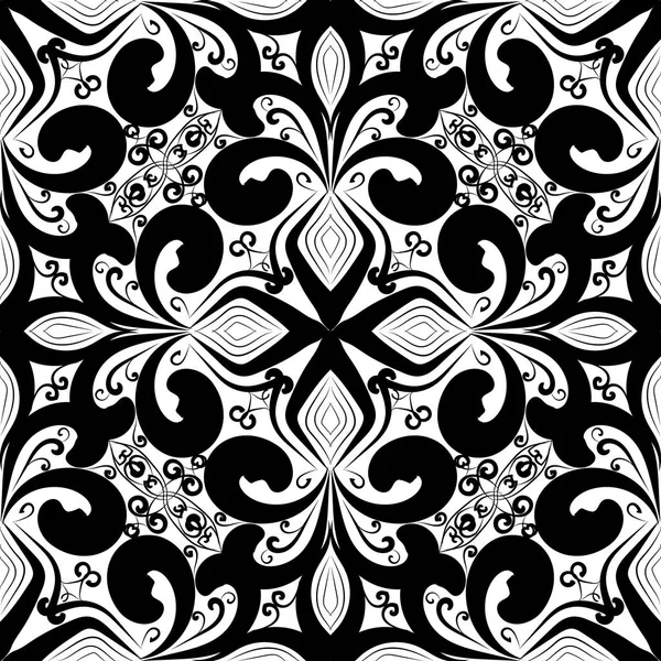 Motif Floral Noir Blanc Vintage Sans Couture Fond Monochrome Décoratif — Image vectorielle