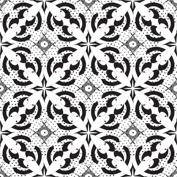 Black White Abstract Vector Seamless Pattern Monochrome Dotted Greek Key — Stock Vector