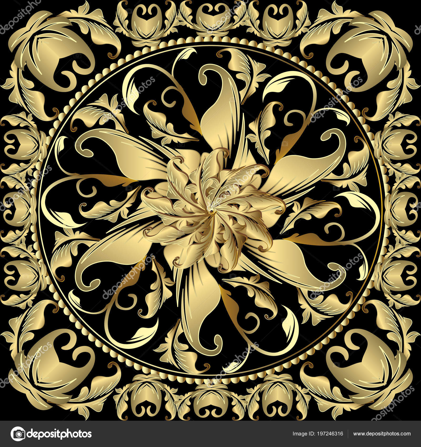 Download Baroque Gold Mandala Pattern Vintage Ornamental Panel Design Floral Decorative Vector Image By C Nailaz Vector Stock 197246316