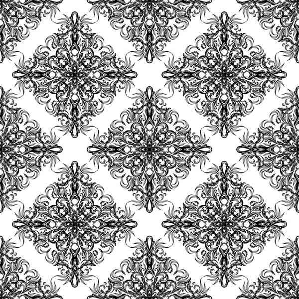 Motif Sans Couture Damas Vecteur Noir Blanc Vintage Fond Floral — Image vectorielle