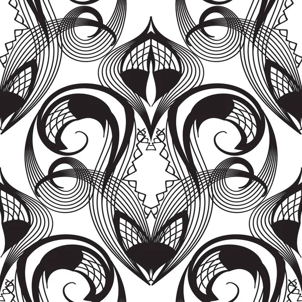 Encaje Damasco Patrón Sin Costuras Vector Blanco Negro Fondo Ornamental — Vector de stock