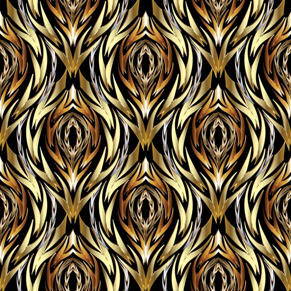 Ouro Abstrato Texturizado Vetor Sem Costura Padrão Fundo Ondulado Ornamental — Vetor de Stock