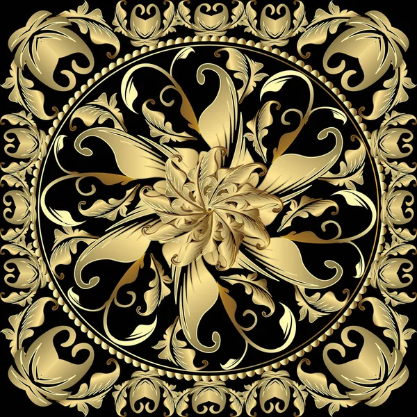 バロック ゴールド のマンダラ パターン ヴィンテージ装飾用パネル デザイン 花装飾的なダマスク バロック様式は 背景をパターン化 マンダラ — ストックベクタ