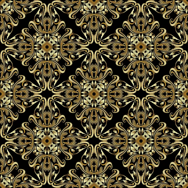 Goldenes Barockes Nahtloses Muster Vektor Damast Hintergrund — Stockvektor