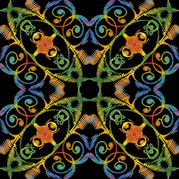 Stickereivektor Nahtlose Muster Farbenfroher Floraler Grunge Hintergrund Tapete Mit Wandteppich — Stockvektor