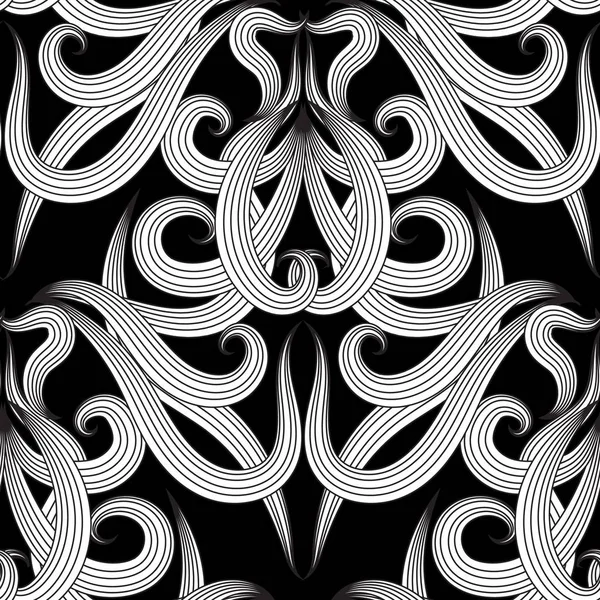 Elegante Motivo Floreale Bianco Nero Senza Cuciture Astratto Sfondo Monocromatico — Vettoriale Stock